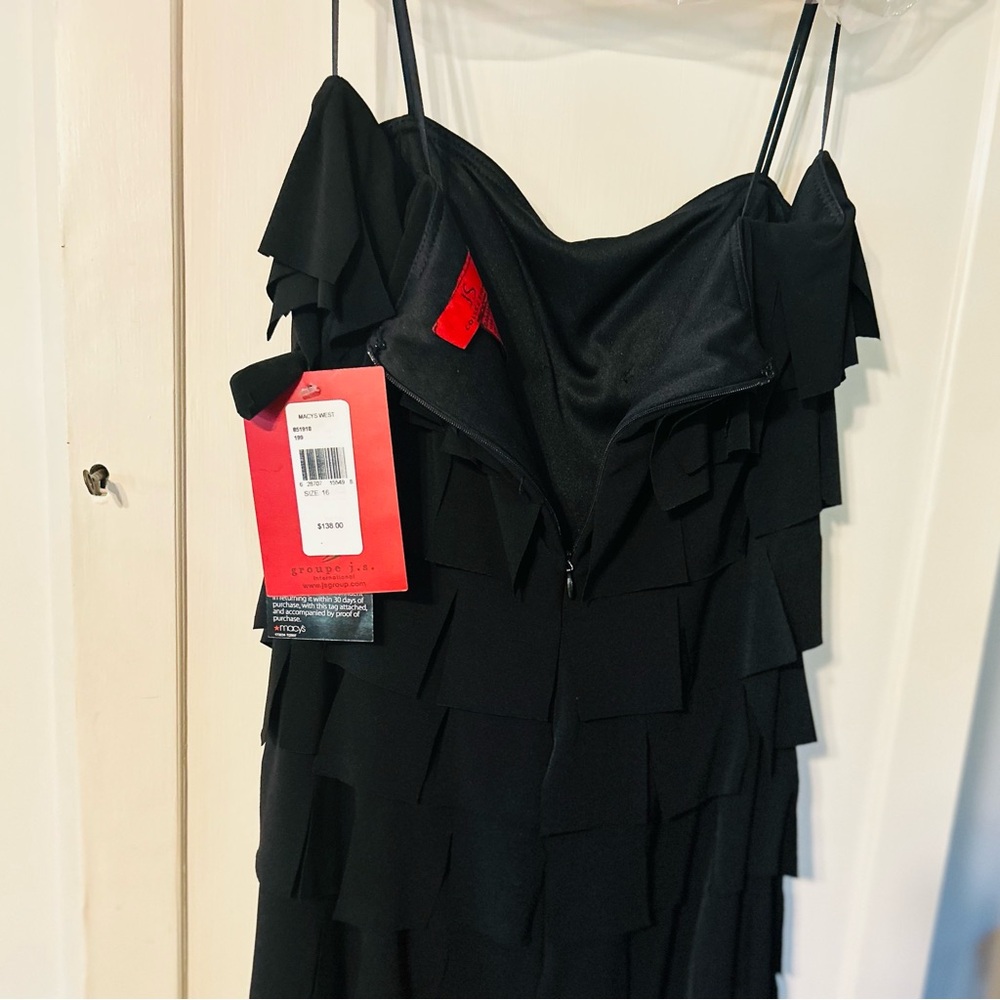 J.S. Collections Black Spaghetti Strap Dress with Tiered Ruffles NWT
